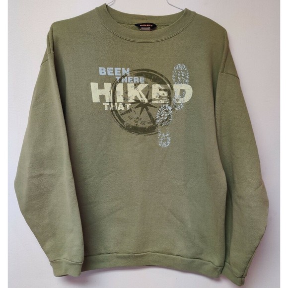 Woolrich Green Crewneck Sweatshirt Been There Hiked That Naturecore W-XL Mens-L - Picture 1 of 8